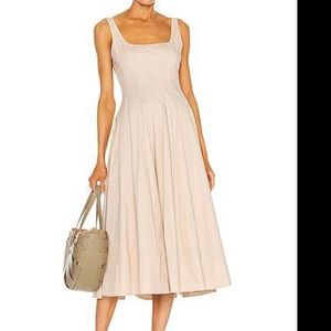 staud wells dress in biscotti beige